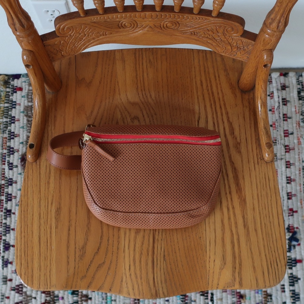 Clare V Tan Crossbody Bag with Red Accent
